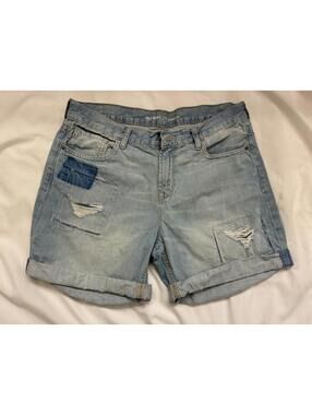 Old Navy Womans Sz 10R Boyfriend Patches Cuffed Hem Mid Rise Denim Shorts